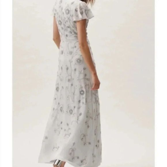 NWT Anthropologie BHLDN Plymouth Maxi Wrap Dress Fog Wedding Beaded Size 4 - Picture 5 of 14